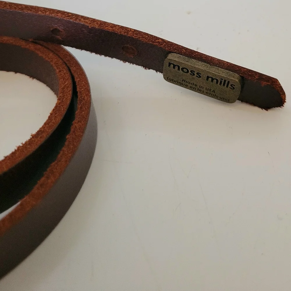 Vintage Style Leather Belt Sailboat Buckle Moss Mills S/M